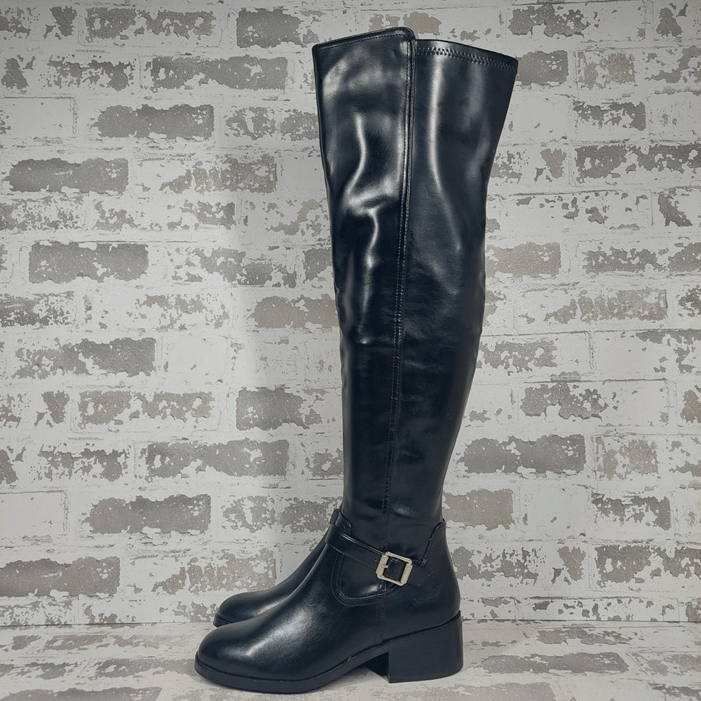 NEW DV by Dolce Vita Elyse Buckle Block Heel Black Over-The-Knee Boot i938